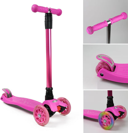 Scooter For Kids 3 Wheel Scooter For Girls & Boys, Kick Scooter With 4 Adjustable Height, Lean To Steer, Light Up Wheels Push Scooter For Children