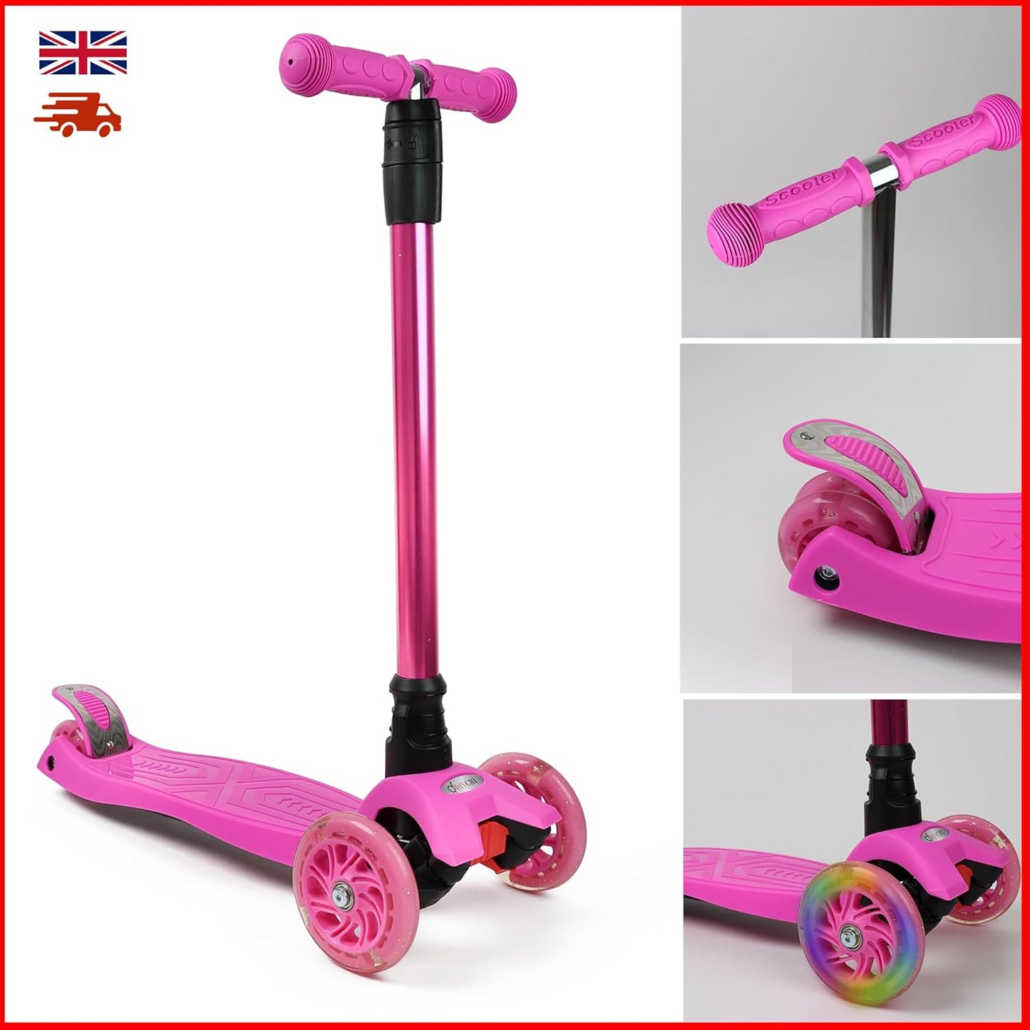 Scooter For Kids 3 Wheel Scooter For Girls & Boys, Kick Scooter With 4 Adjustable Height, Lean To Steer, Light Up Wheels Push Scooter For Children