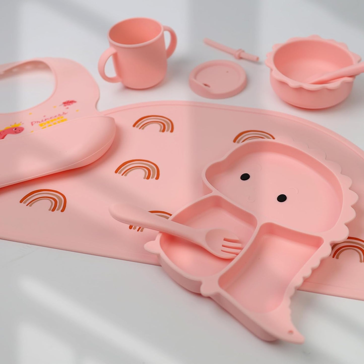 Silicone Baby Feeding Set  Includes Suction Bowl, Baby Plate, Fork, Spoon & Cup