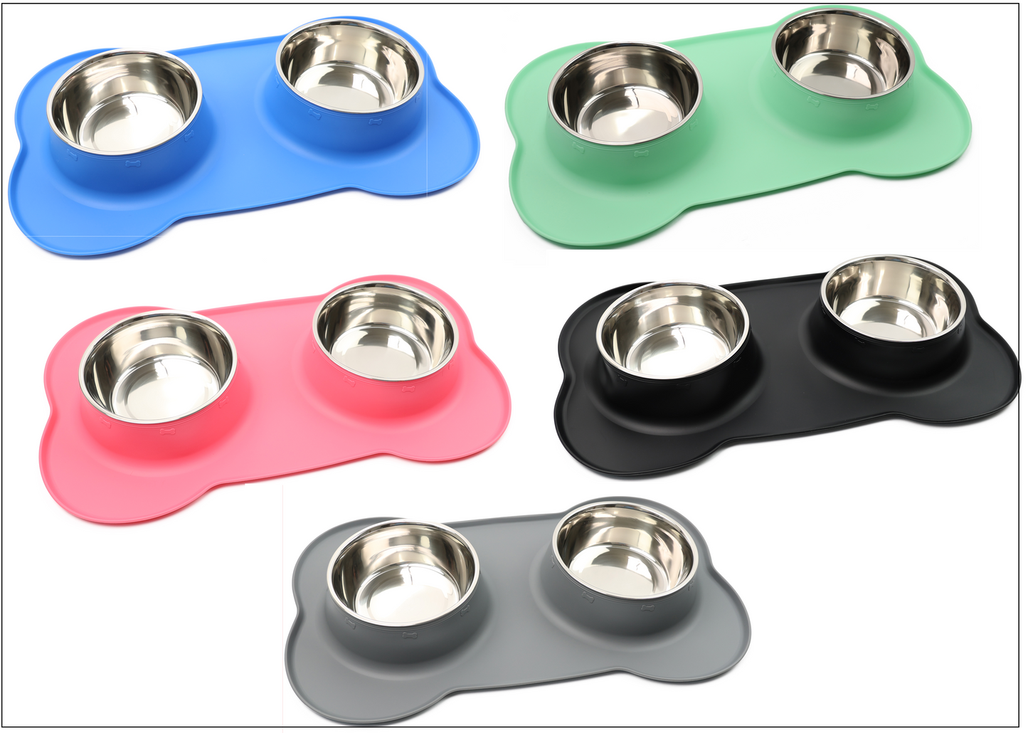 Pets Bowl Food And Drink Double Bowls Set With Silicone Mat Tray For Pets