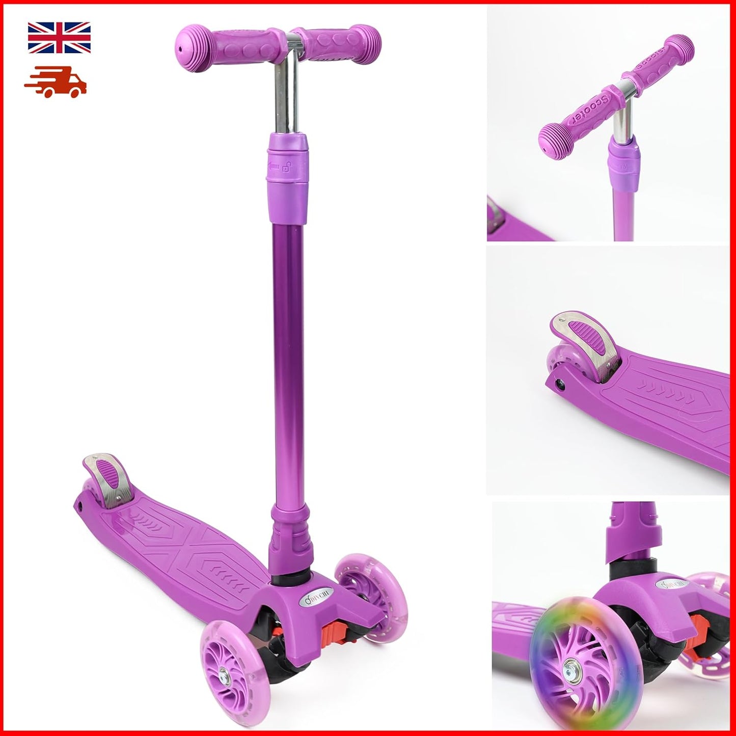 Scooter For Kids 3 Wheel Scooter For Girls & Boys, Kick Scooter With 4 Adjustable Height, Lean To Steer, Light Up Wheels Push Scooter For Children