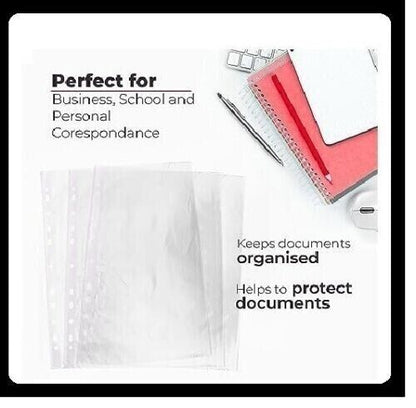 DIVCHI 100 Pcs A4 Clear Plastic Punched Punch Pockets for Folders Filing Wallets Sleeves