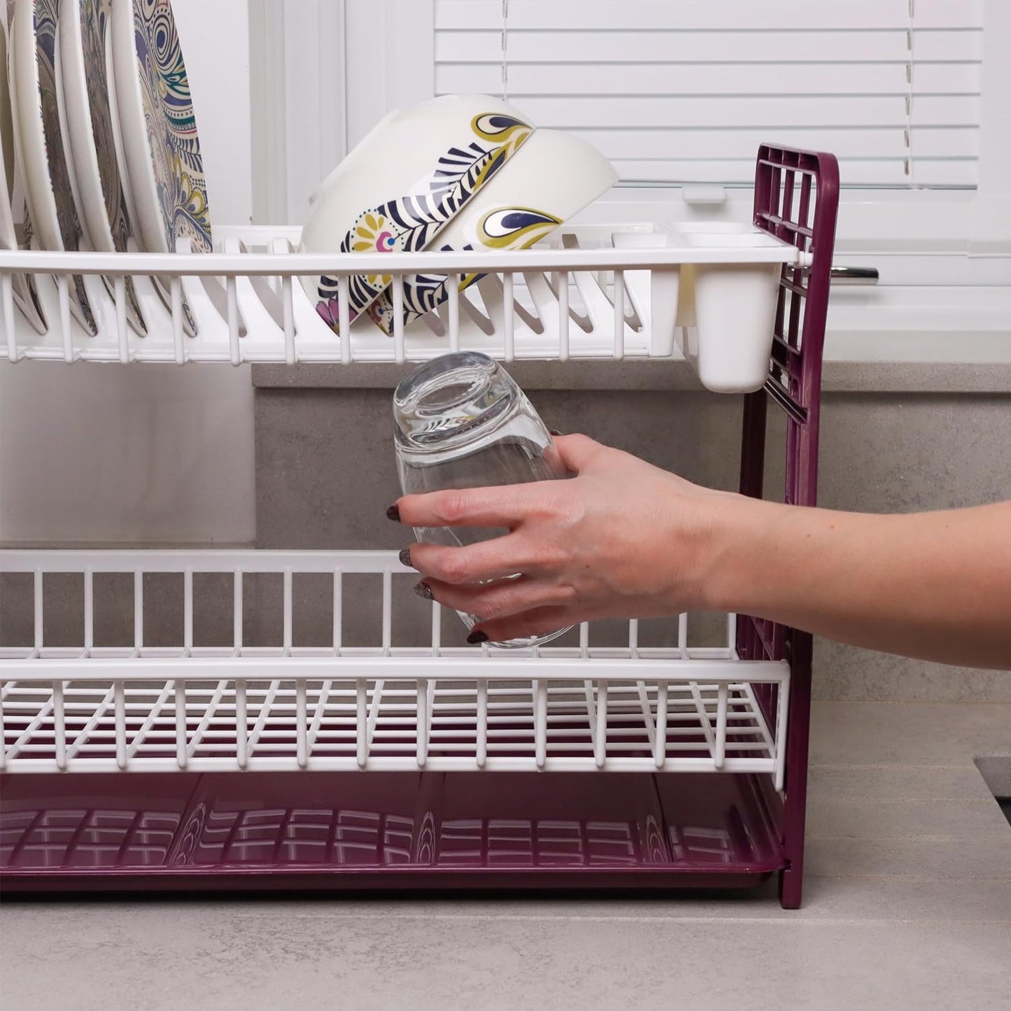 2-Tier Dish Drying Rack Large Capacity Drainer, Utensil Holder, Drain board