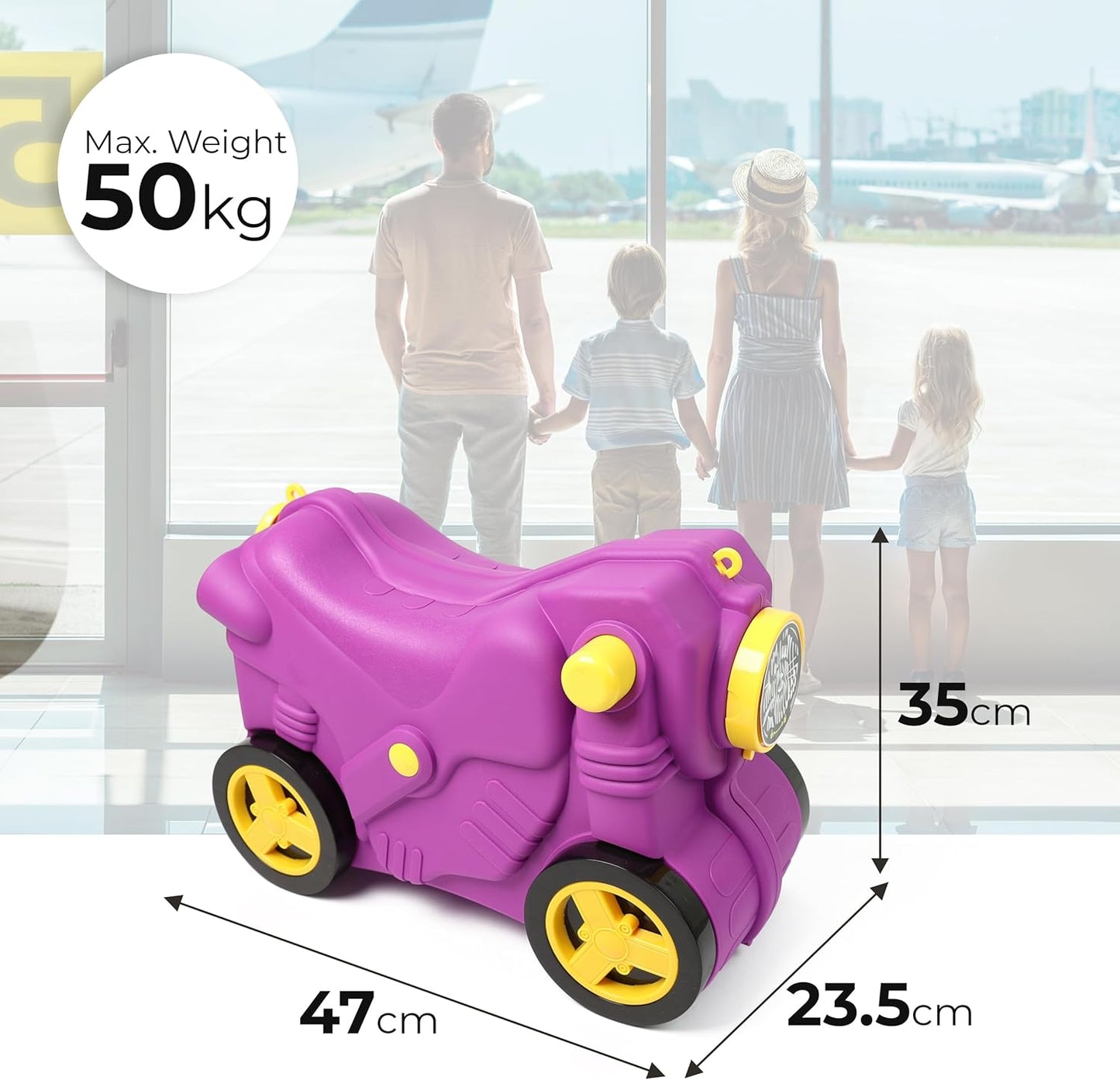 Kids Suitcase with Wheels Ride On Hand Luggage Cabin Trolley Travel Bags