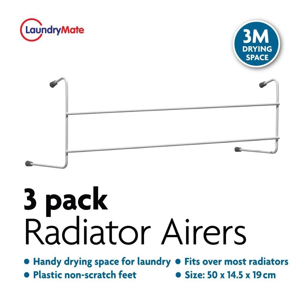 3 Pack of 2 Bar Radiator Airers Dryer Clothes Rail Towel Holder Drying Rack