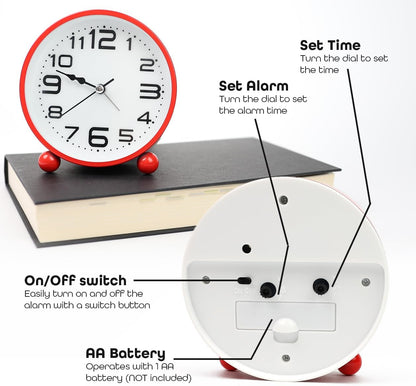 Non-Ticking Table Clock With Large Display Battery Powered For Heavy Sleepers