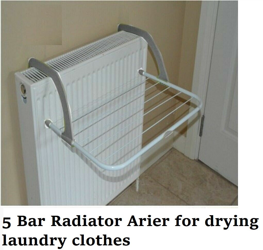 5 Bar Radiator Airer Adjustable Portable Foldable For Indoor Clothes Laundry Dryer