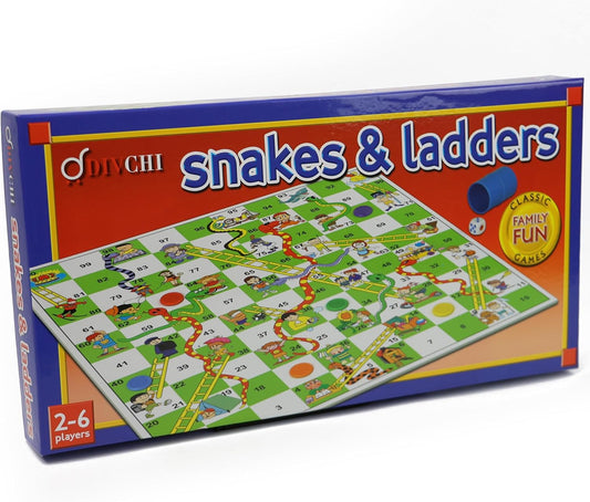 Snakes & Ladders Game for Kids & Adults - Traditional Board Games With Colourful Playing Pieces - For 2-6 Players - Age Years 3+