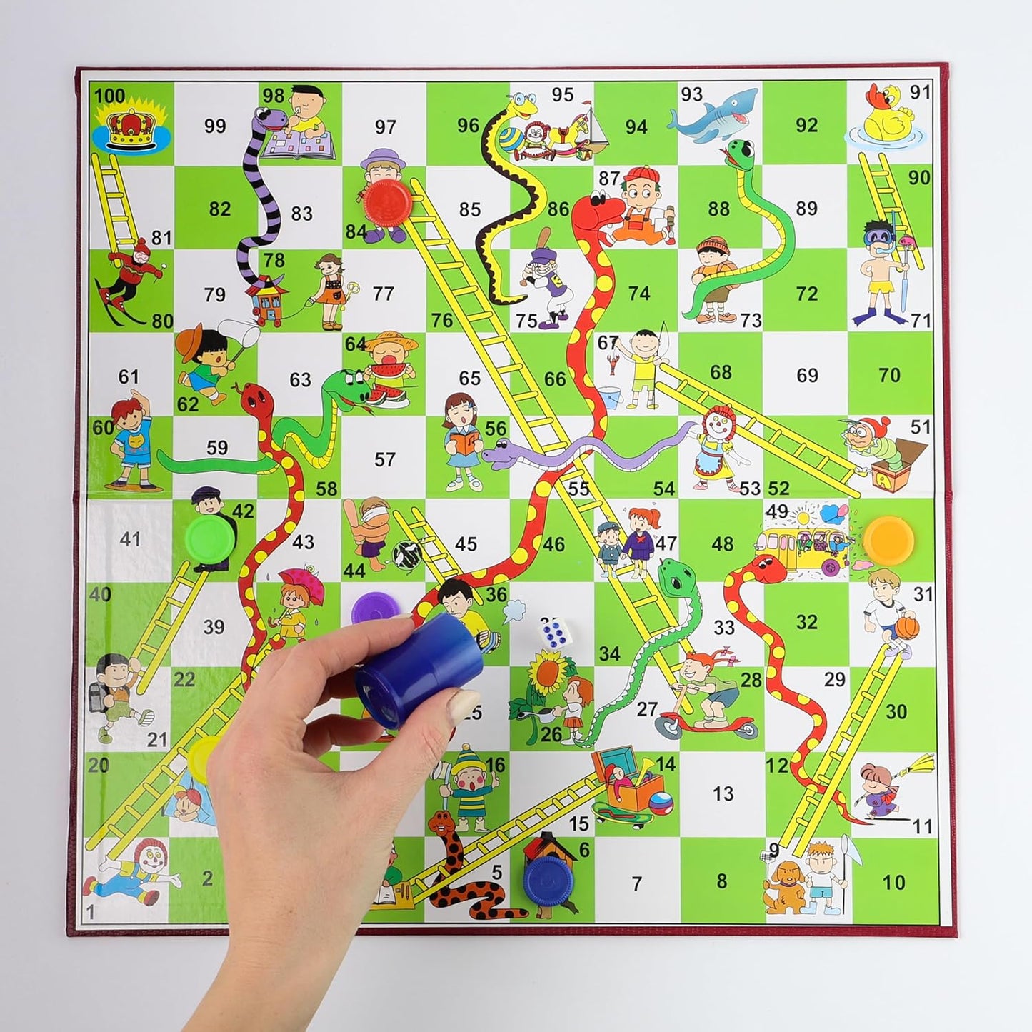 Snakes & Ladders Game for Kids & Adults - Traditional Board Games With Colourful Playing Pieces - For 2-6 Players - Age Years 3+