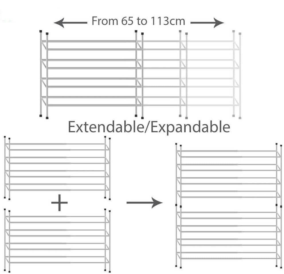 Shoe Storage Cabinet Grey | Chrome Extendable Shoe Rack