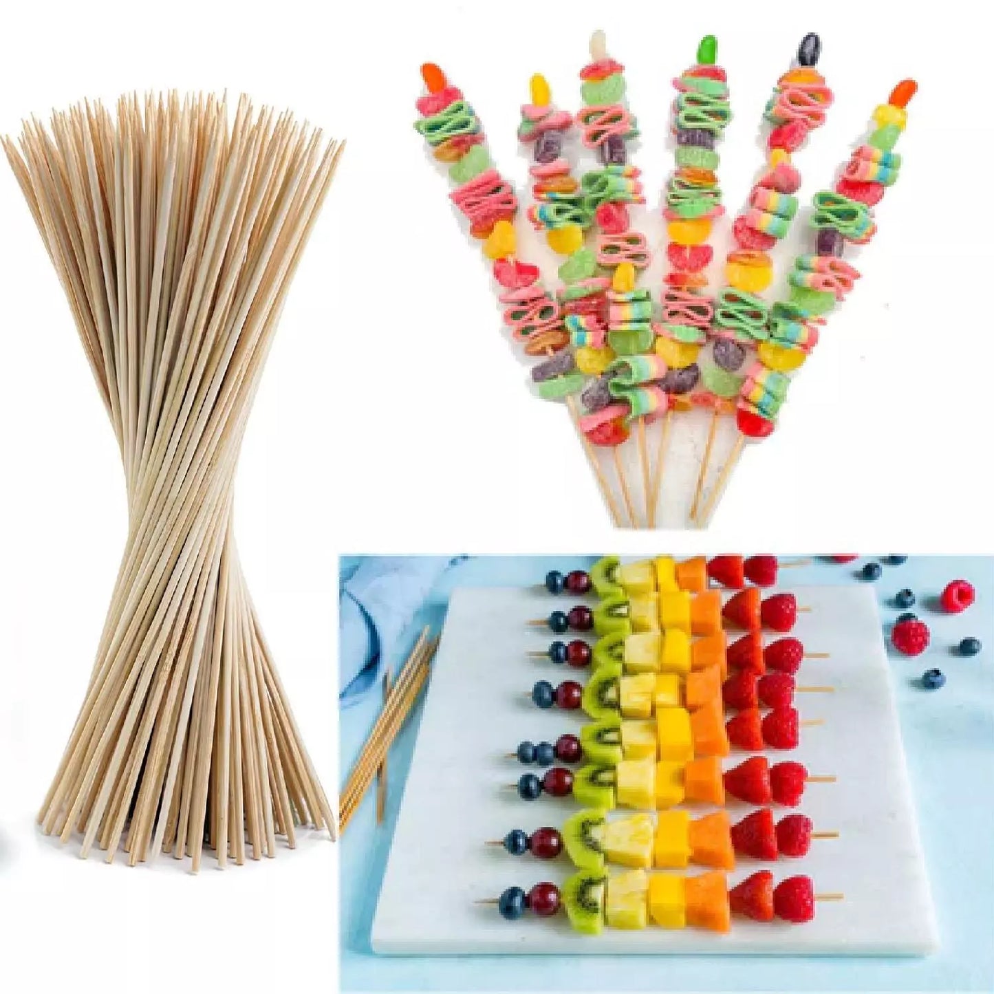 200 Bamboo Skewers 30cm 12" Perfect for BBQ Kebab Fruits Grill Food Sticks