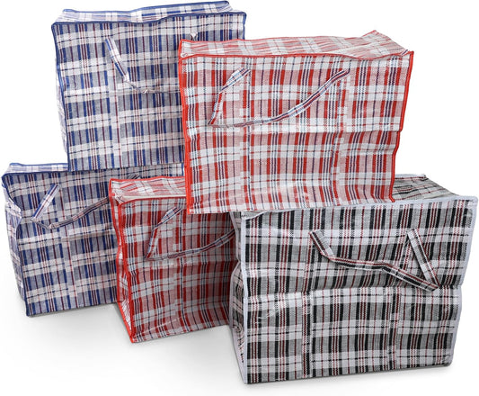 DIVCHI 5 Pack Laundry Bags With Strong Handle & Dual Zip Checkered Reusable Multipurpose Boxes | Shopping Totes | Storage Bag | Moving Bags | Clothes Bags