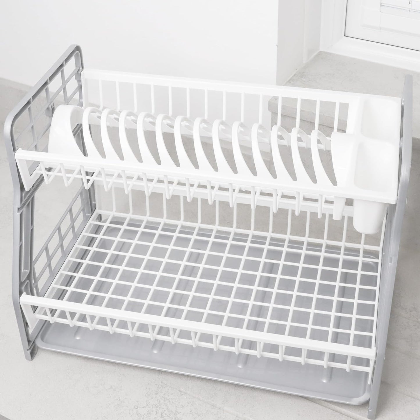 2-Tier Dish Drying Rack Large Capacity Drainer, Utensil Holder, Drain board