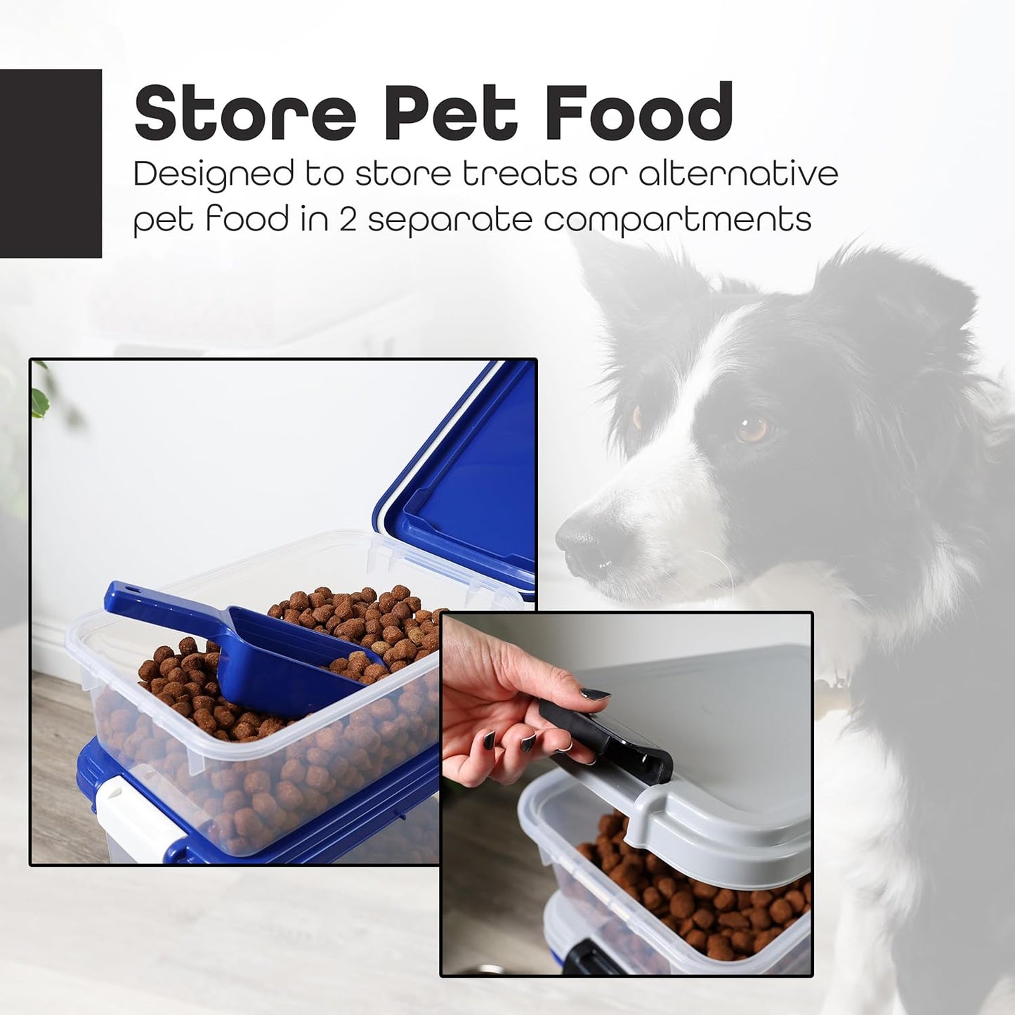 3-Pc Airtight Pet Food Storage Container With Plastic Measuring Scoop And Wheels