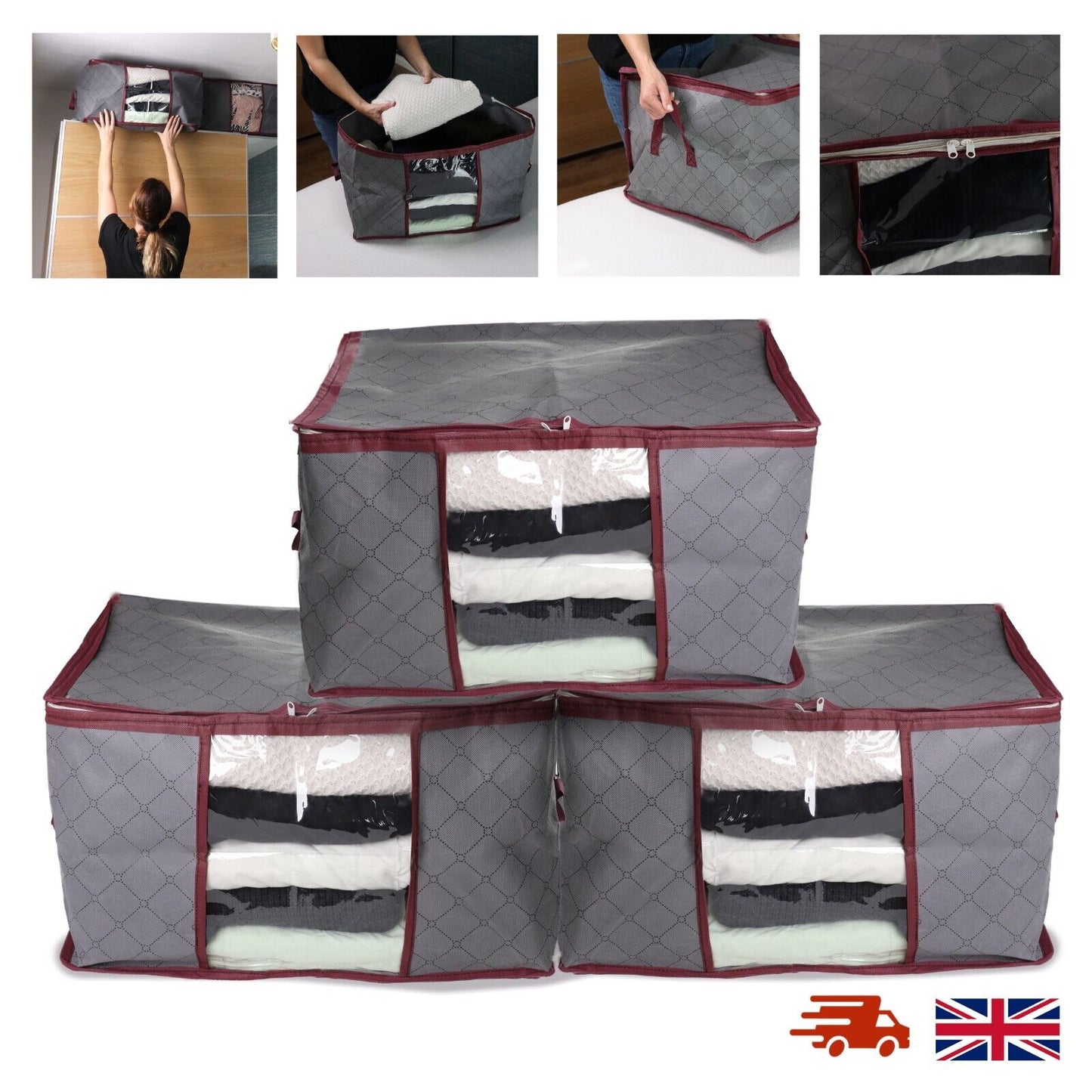 90L 3 PACK CLOTHES STORAGE BAGS EASY TO ASSEBLE SAVES PLENTY OF WARDROP SPACE