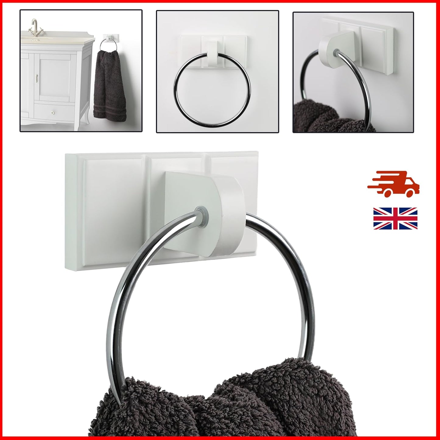 Towel Holder Black Chrome Plated Towel Rail Bath Towel Ring Wall Mounted For Kitchen Bathrooms Hand Towel Ring Accessories