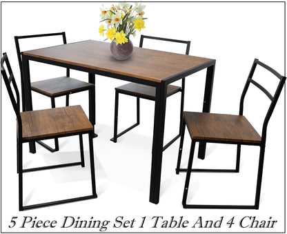 5 Piece Dining Room Set Modern Dining Table And Chairs Set Of 4 Breakfast Bar Table And Chairs With Metal Legs And Shelf Storage For Kitchen