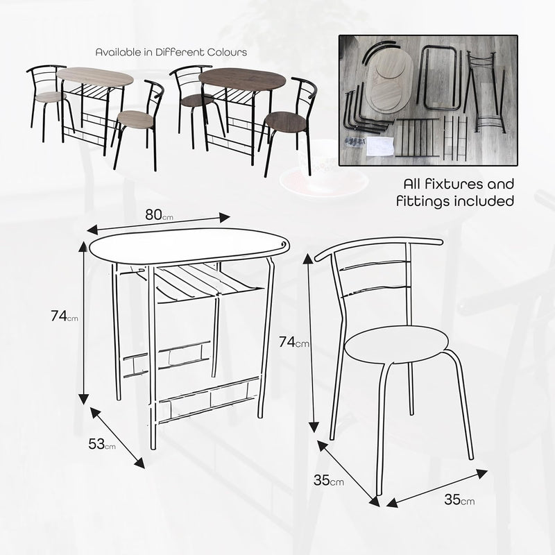 3 Piece Dining Table & Chairs Set With Storage Shelf And Wine Rack Modern Breakfast Bar Table