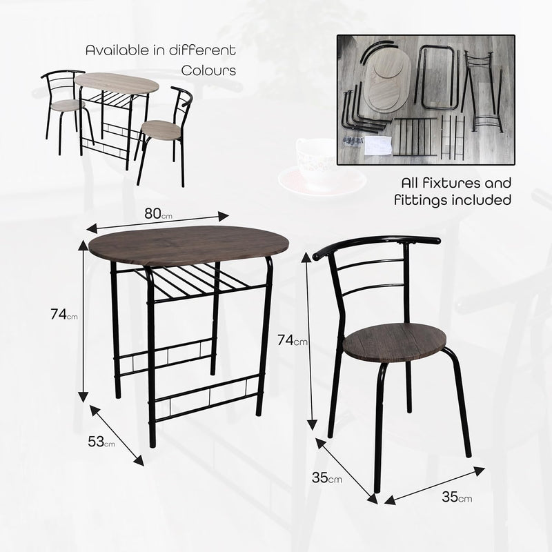 3 Piece Dining Table & Chairs Set With Storage Shelf And Wine Rack Modern Breakfast Bar Table