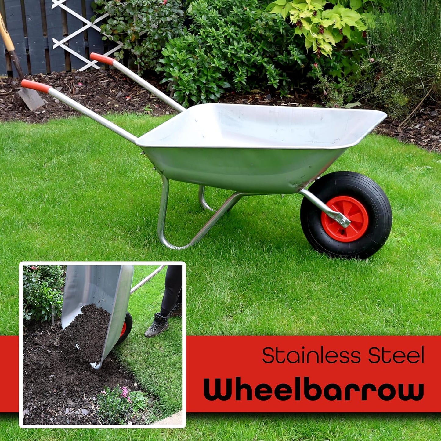 DIVCHI Wheelbarrow Stainless Steel Galvanised Home Garden Trolley with Pneumatic Tyre Heavy Duty Hand Cart Visit the DIVCHI Store