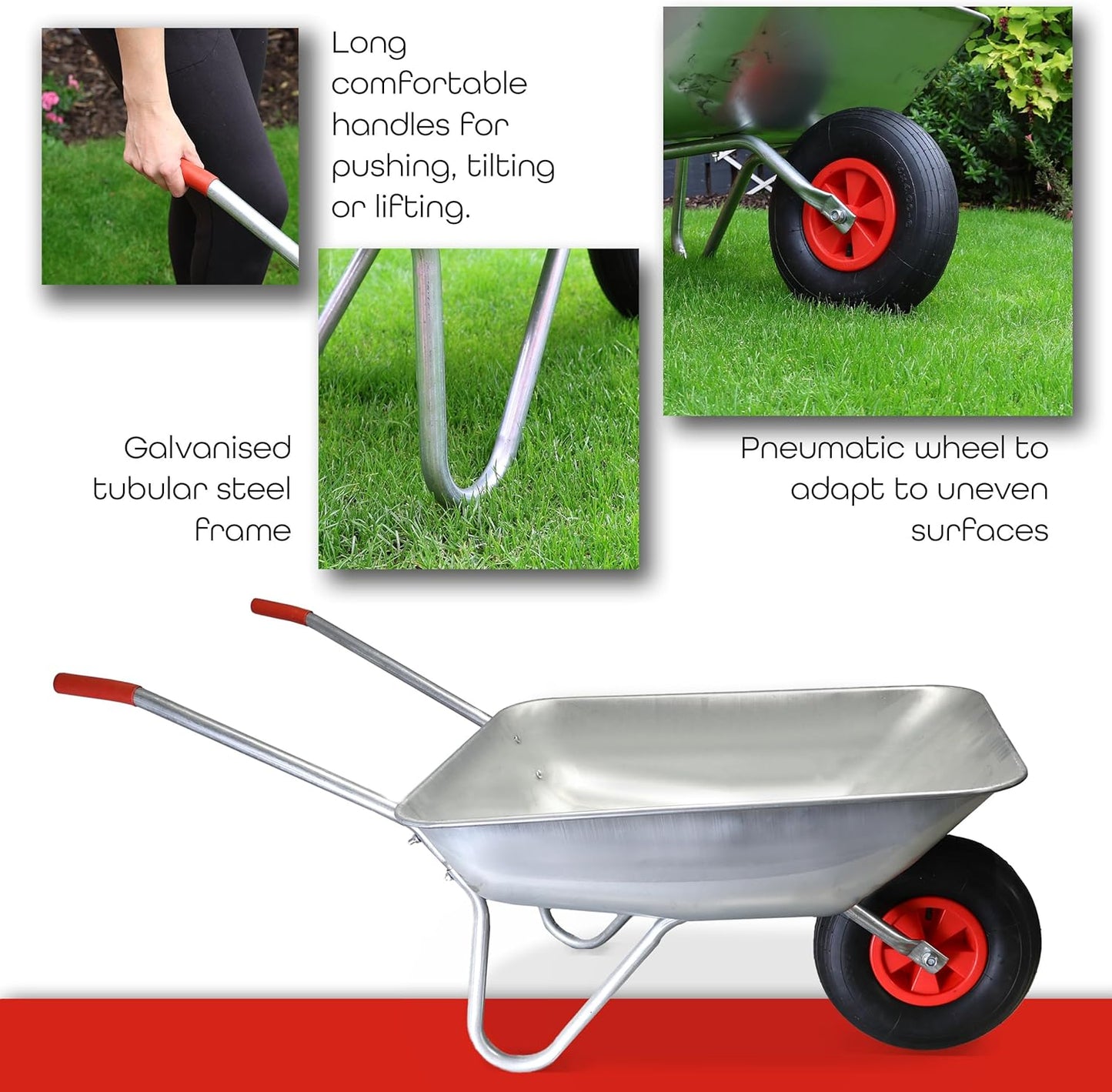 DIVCHI Wheelbarrow Stainless Steel Galvanised Home Garden Trolley with Pneumatic Tyre Heavy Duty Hand Cart Visit the DIVCHI Store