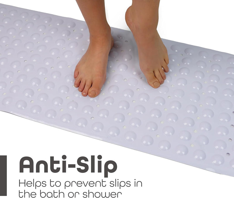 100 x 40 cm Shower Bath Mat Non Slip Anti Mould & Mildew With Strong Suction Cups Grip And Drain Holes