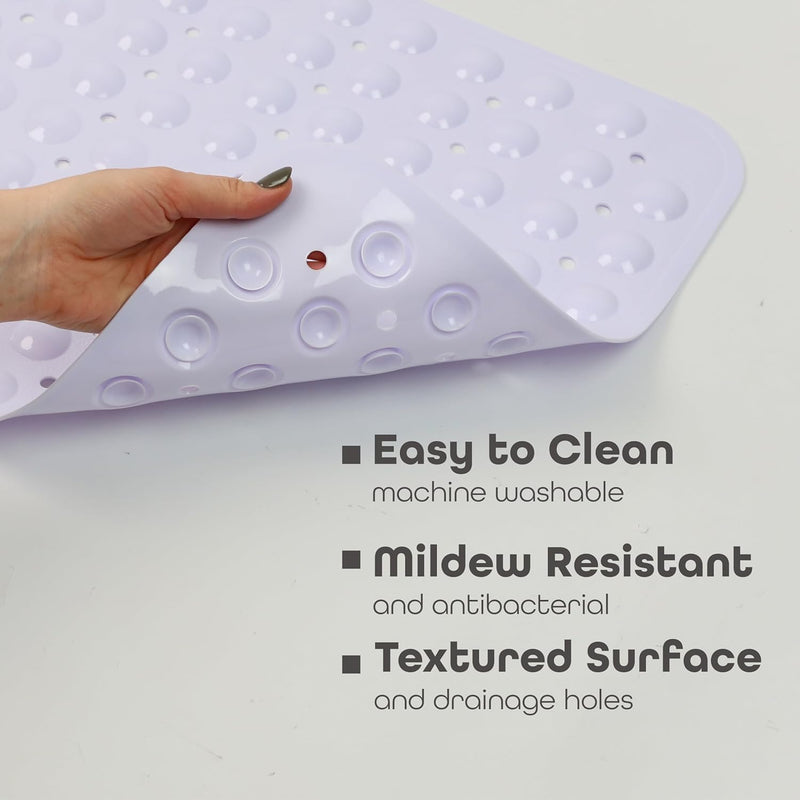 100 x 40 cm Shower Bath Mat Non Slip Anti Mould & Mildew With Strong Suction Cups Grip And Drain Holes