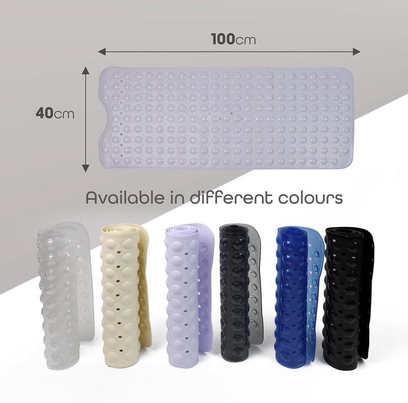 100 x 40 cm Shower Bath Mat Non Slip Anti Mould & Mildew With Strong Suction Cups Grip And Drain Holes