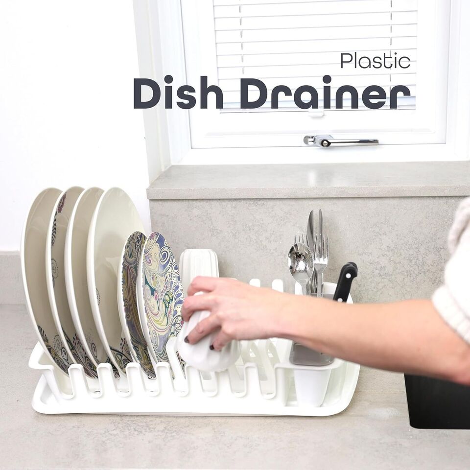 Plastic Dish Drying Rack Sink Drainer Cutlery Cup Utensil Holder For Kitchen