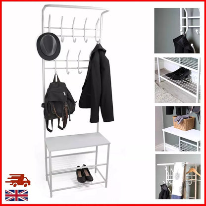 4-in-1 Coat Rack with Shoe Storage Bench 9 hooks for Clothes & Hats