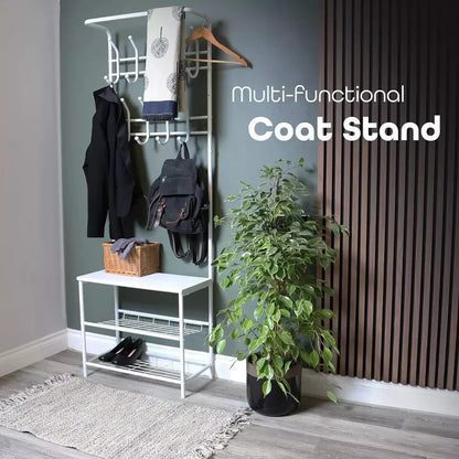 4-in-1 Coat Rack with Shoe Storage Bench 9 hooks for Clothes & Hats