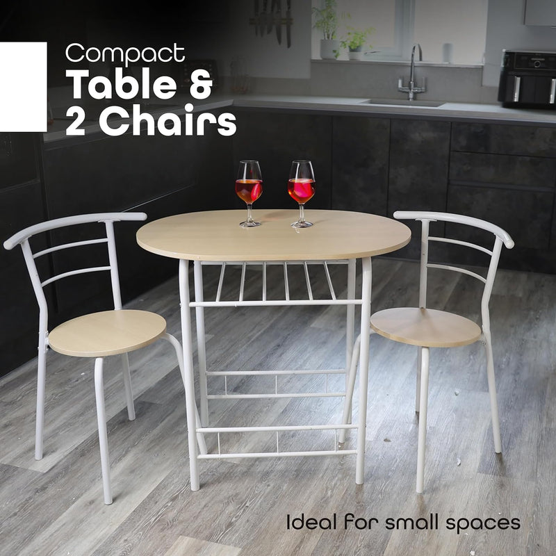 3 Piece Dining Table & Chairs Set With Storage Shelf And Wine Rack Modern Breakfast Bar Table