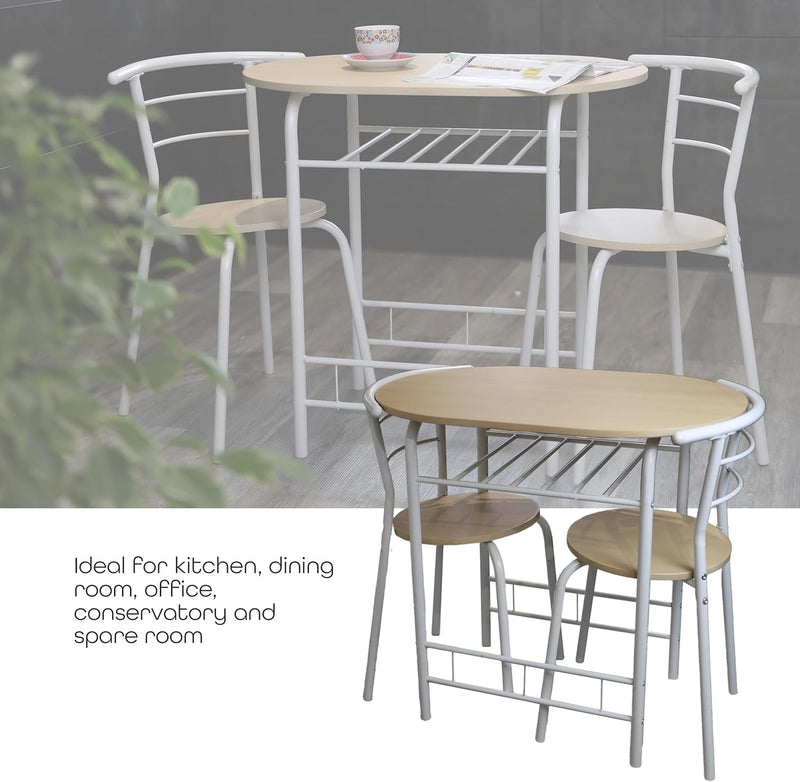 3 Piece Dining Table & Chairs Set With Storage Shelf And Wine Rack Modern Breakfast Bar Table