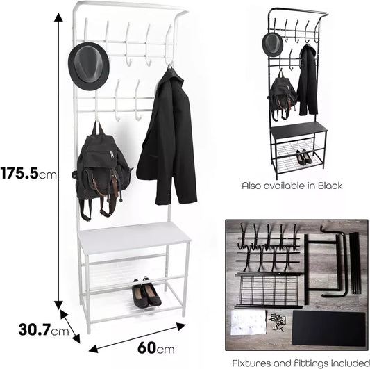 4-in-1 Coat Rack with Shoe Storage Bench 9 hooks for Clothes & Hats