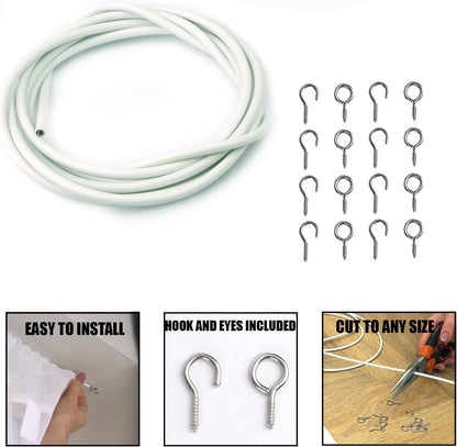 White Curtain Wire Window Net Cord Cable With Hooks & Eyes Fittings Window Door