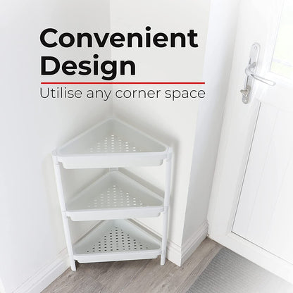 3 Tier Plastic Corner Shelf Unit, Multipurpose Shelving Unit for Small Space