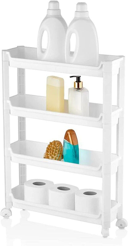 3/4/5 Tier Plastic Rolling Cart PP Storage Trolley with Wheel Shelving Organizer