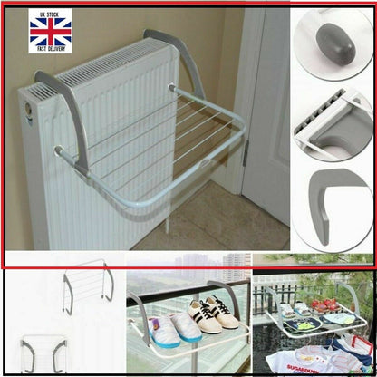 5 Bar Radiator Airer Adjustable Portable Foldable For Indoor Clothes Laundry Dryer