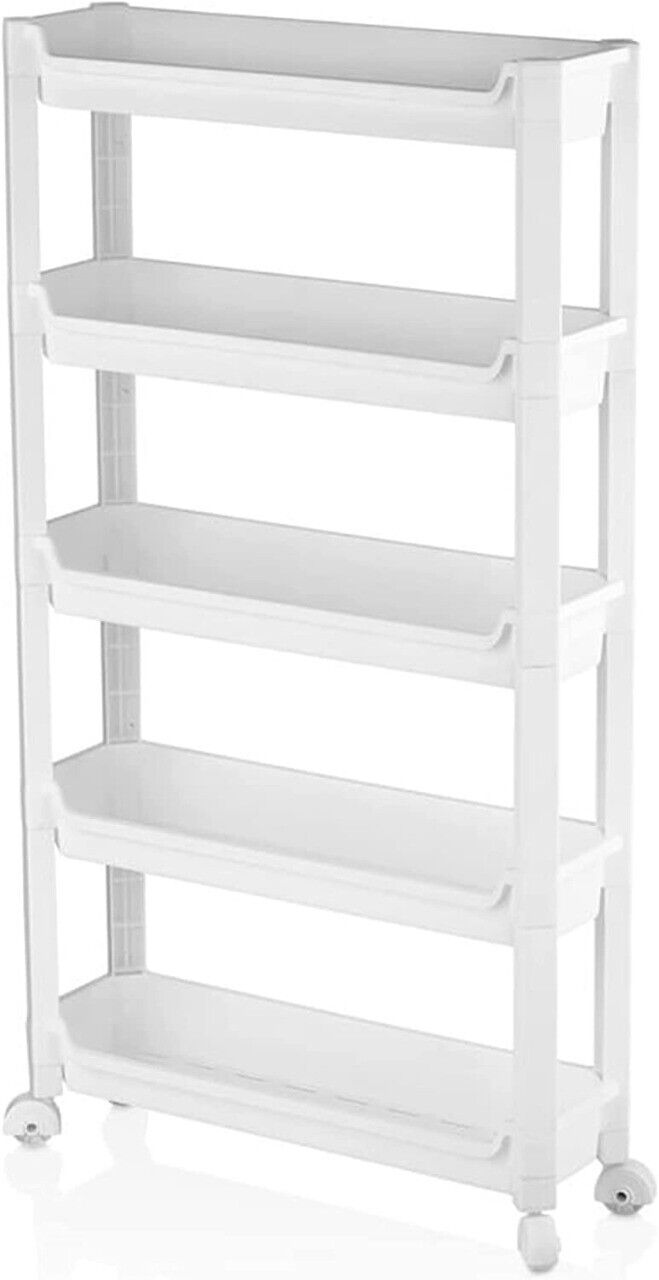 3/4/5 Tier Plastic Rolling Cart PP Storage Trolley with Wheel Shelving Organizer