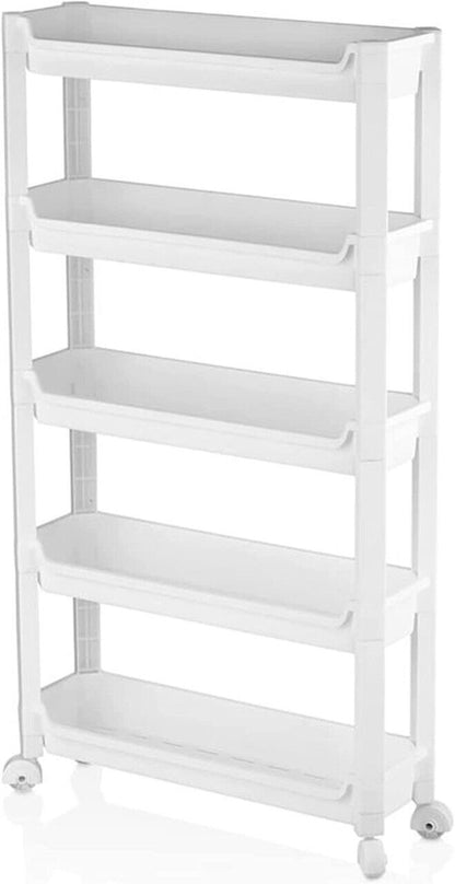 3/4/5 Tier Plastic Rolling Cart PP Storage Trolley with Wheel Shelving Organizer