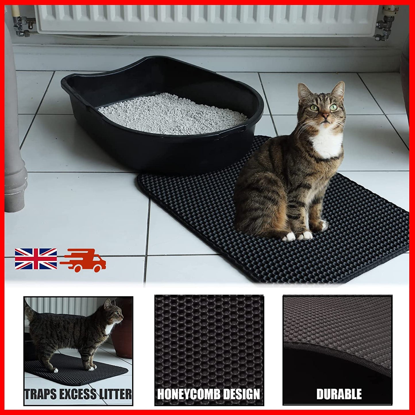 DIVCHI Cat Litter Mat Litter Trapping Mat 61x38cm, Honeycomb Double Layer Design Waterproof Urine Proof Trapper Mat for Litter Boxes, Easy Clean Scatter Control