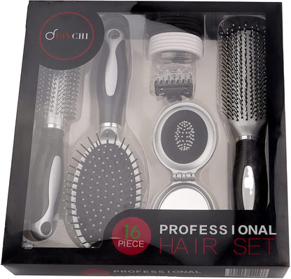 DIVCHI Professional 16 Piece Hair Care Kit Gift Set features Curling Brush Paddle Brush Styling Brush Butterfly Clips a Compact Brush Mirror and Hair Bands