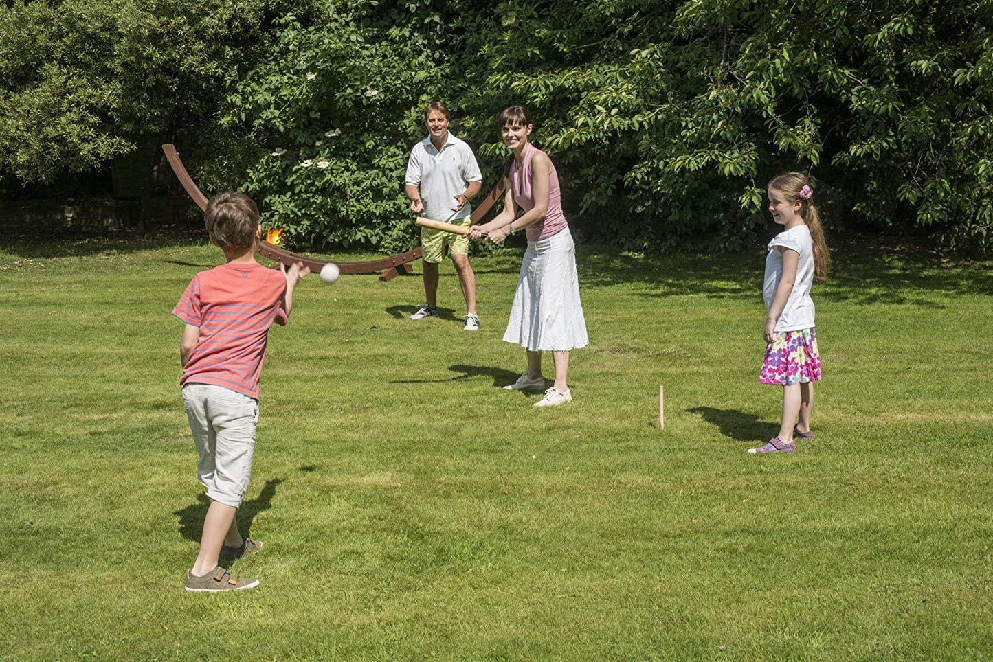 DIVCHI 6 Piece Wooden Rounders Set & Carry Bag - Baseball Bat & Soft Tennis Ball Garden Fun Play Set