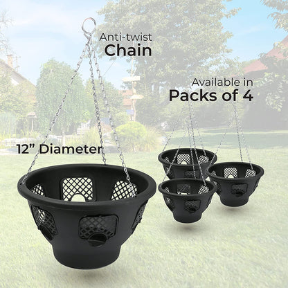 BLACK HANGING BASKETS FOR PLANTS FLOWERS GARDEN OUTDOOR HANGING 12 INCH