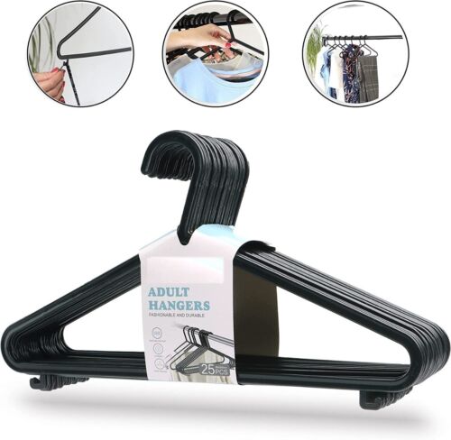 Adult Plastic Coat Hangers Black Heavy Duty Perfect for Trousers , Tshirts & Many other cloths