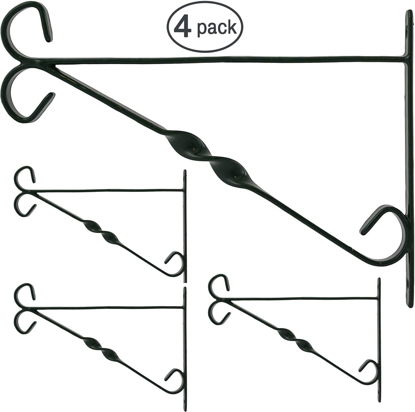 DIVCHI Pack of 4 Garden Hanging Basket Metal Wall Bracket - Twisted - UP TO 12" Baskets (12-Inch, Black)