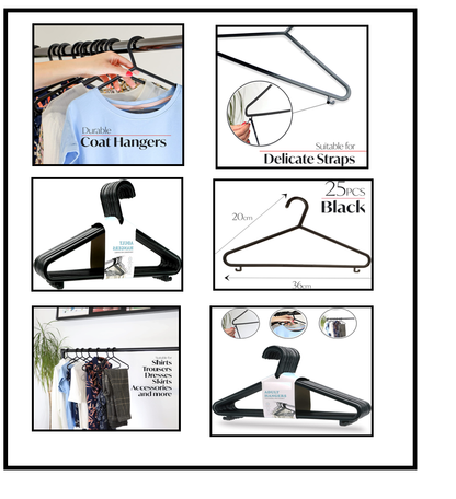 Adult Plastic Coat Hangers Black Heavy Duty Perfect for Trousers , Tshirts & Many other cloths