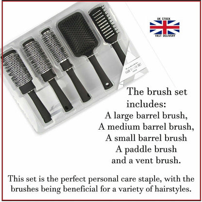 DIVCHI Professional 5 Piece Hair Care Kit Gift Set features Vent Brush Paddle Brush Large Medium & Small Barrel Brush