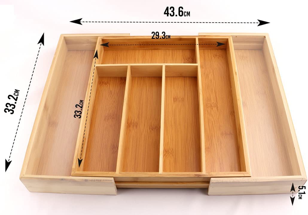 DIVCHI Home Cutlery Tray Organiser |Cutlery Trays| Cutlery Organizer |Bamboo Cutlery Tray | Cutlery Tray for Drawer | 7 Compartment Organiser Extendable Wooden Knife and Utensils Holder Tray Rack