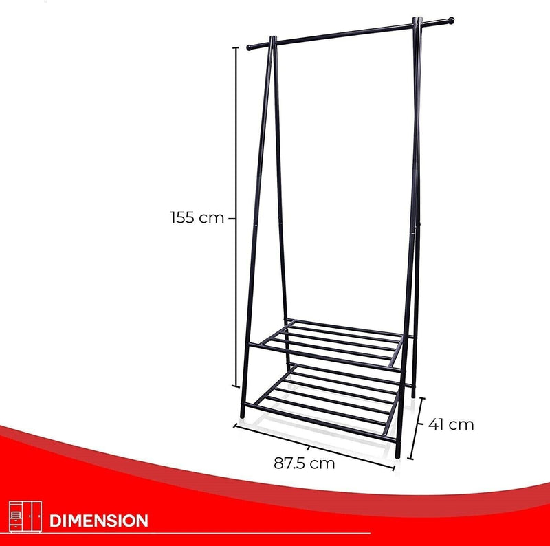 Portable Garment Rack On Wheels With Two Shelves Heavy Duty Wardrobe Storage